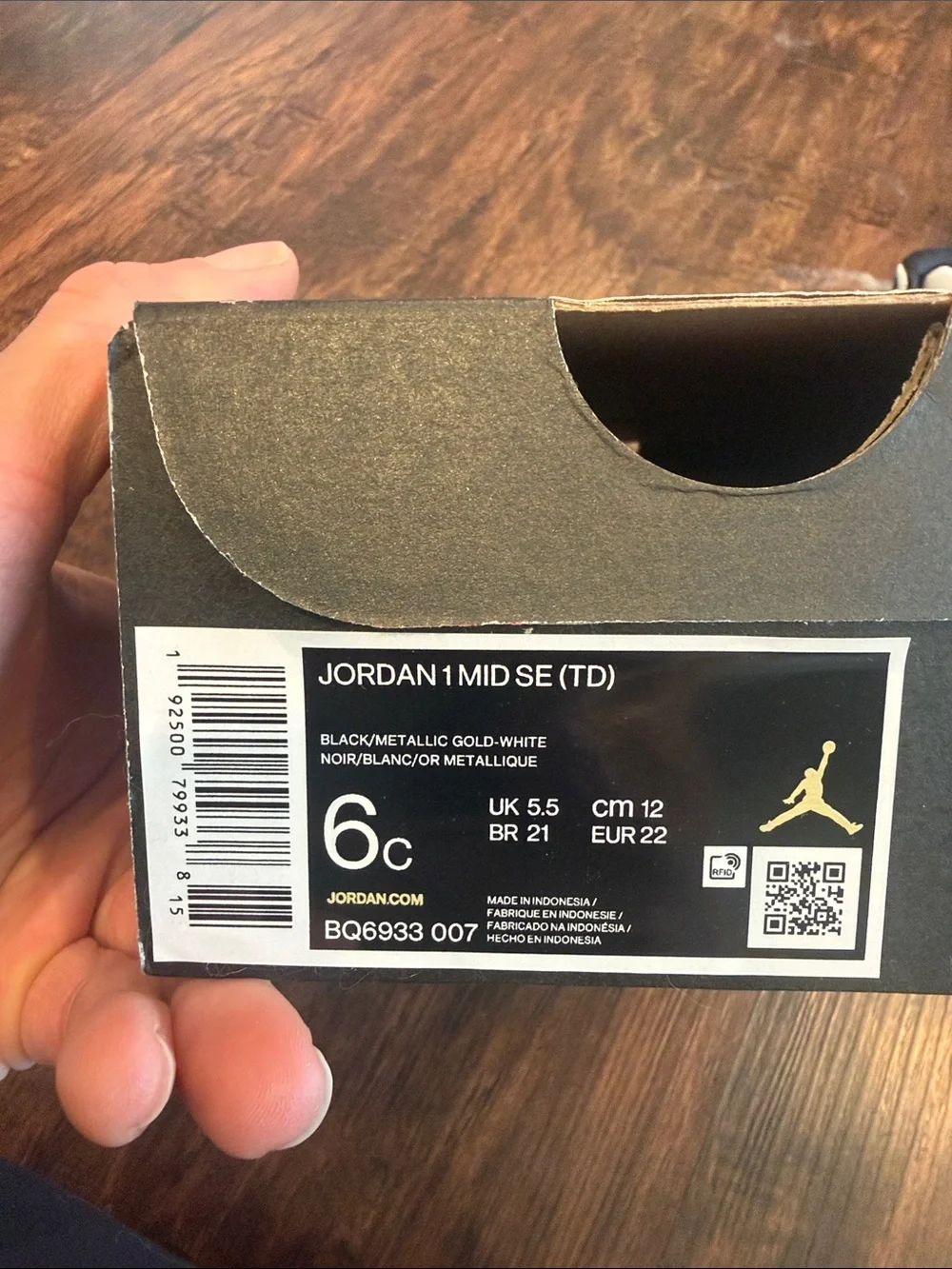 Nike Air Jordan Toddler Gold Black and White High-Top Sneakers